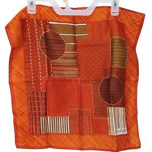 Vintage 60s Jean Pierre Robin Silk Scarf 19.5" Square Orange & Brown Geometric